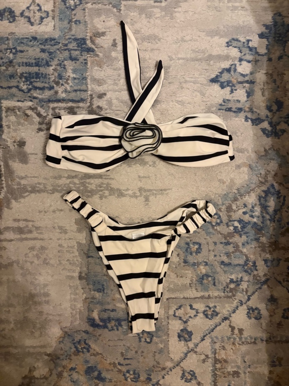 Strawberry Milk Mob Striped Black and White Bandeau Bikini Set